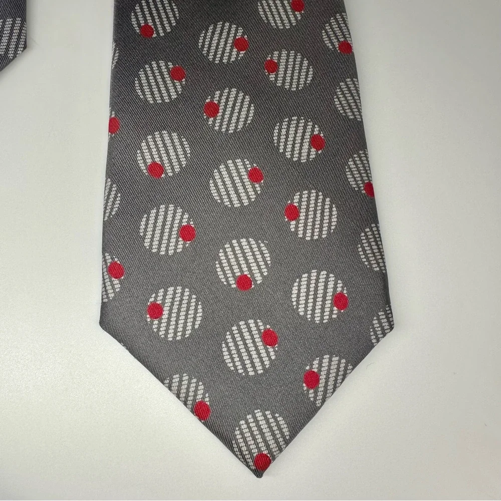 Vintage GIVENCHY MONSIEUR Gray Abstract Olive Patterned Classic Silk Tie, 3.25